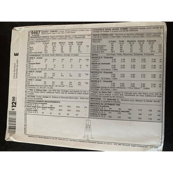 McCall's Misses Jumper Sewing Pattern Sz XS - Med 9467 - Uncut - Picture 5 of 10